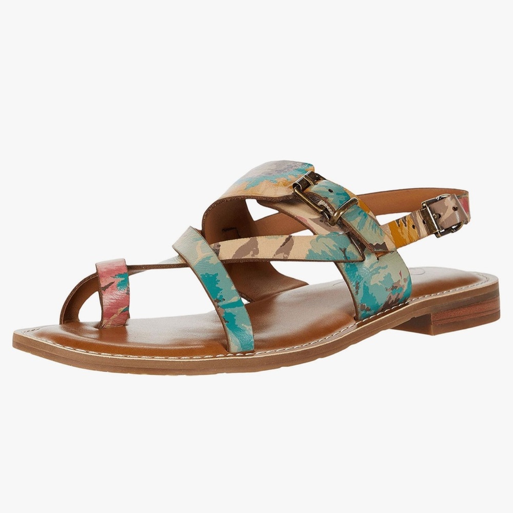 PATRICIA NASH Fidella First Bloom Print Leather Buckle Strappy Slingback Sandals